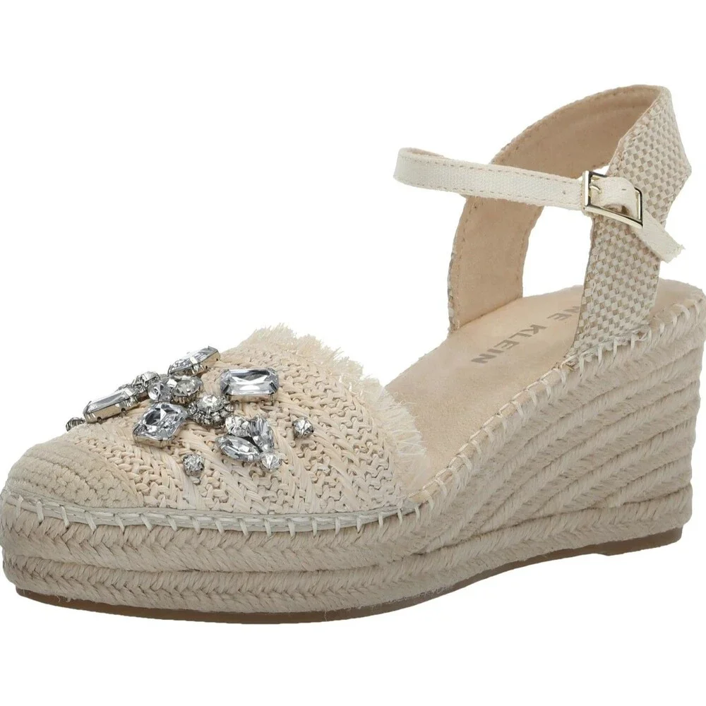 Anne Klein Women's Sandals Crystal Espadrille Wedge Size 10 closed toe New - Picture 2 of 7